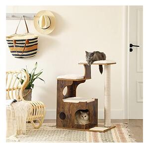 Copac pentru pisici, Feandrea, 86 cm, 3 perne, Maro Rustic