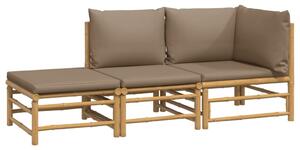 Set mobilier de grădină cu perne gri taupe, 3 piese, bambus