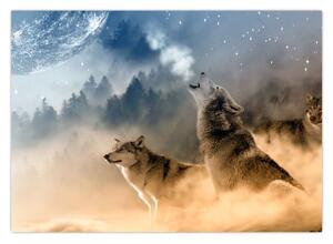 Tablou - lupii urlând la lună (70x50 cm)