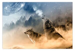 Tablou - lupii urlând la lună (90x60 cm)