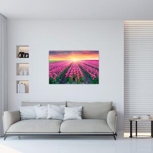 Tablou cu câmp de lalele cu soare (90x60 cm)