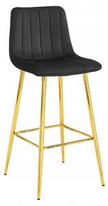 Scaun de bar POZZA VELVET cu picioare aurii, neagra