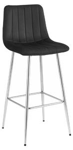 Scaun de bar POZZA VELVET cu picioare argintii, negru