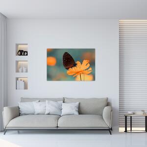 Tablou - fluture pe o floare portocalie (90x60 cm)