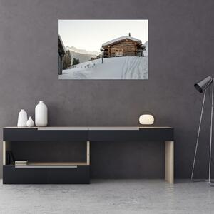 Tablou - cabana montană în zăpadă (90x60 cm)
