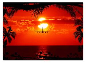 Tablou - apus de soare cu avion (70x50 cm)
