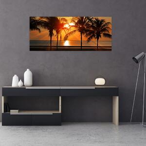 Tablou cu palmier în apus de soare (120x50 cm)