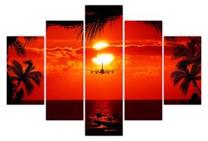 Tablou - apus de soare cu avion (150x105 cm)