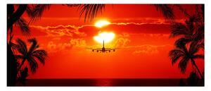 Tablou - apus de soare cu avion (120x50 cm)
