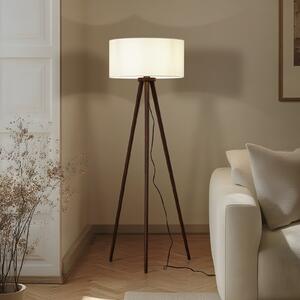 Lindby Lampadar Charlia, albă, lemn de nuc, înălțime 150 cm, Lemn, Camera de zi / sufragerie, Țesătură / Textil, Scandinavă, Tripod