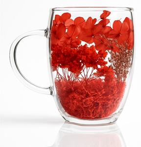 Cană cu hortensii și gypsophila roșii, pereți dubli, sticlă borosilicată, 300 ml, SZK193