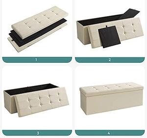 Bancă pliabilă cu spațiu de depozitare 120 L și șezut tapițat, Bej, 110 × 38 × 38 cm
