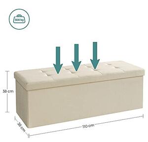 Bancă pliabilă cu spațiu de depozitare 120 L și șezut tapițat, Bej, 110 × 38 × 38 cm
