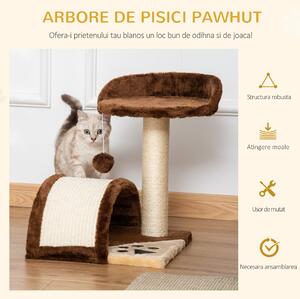 Ansamblu de Joacă pentru Pisici PawHut, cu Minge de Plus și Loc de Odihnă, Maro, 36x36x44cm | Aosom Romania