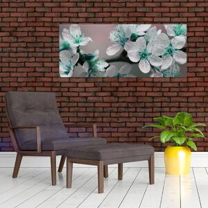 Tablou cu floare - turcoaz (120x50 cm)
