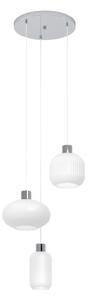 EGLO Lampa suspendată Dasmina, cu 3 becuri, alb/crom, sticlă, E27, reglabil, Alb, Camera de zi / sufragerie, Sticlă, Viața tânără