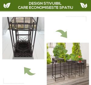 Outsunny Set de 3 Scaune Suport pentru Plante, Design Clasic din Fier, Ideal pentru Decorul Grădinii, Maro | Aosom Romania