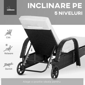 Outsunny Set Mobilier de Grădină din Ratan Negru cu Măsuță și 2 Șezlonguri Exterior cu Saltele Captușite Confortabile 200x73x103cm | Aosom Romania