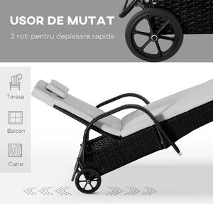 Outsunny Set Mobilier de Grădină din Ratan Negru cu Măsuță și 2 Șezlonguri Exterior cu Saltele Captușite Confortabile 200x73x103cm | Aosom Romania