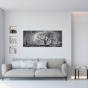 Tablou cu sat alb negru (120x50 cm)