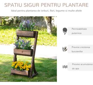 Outsunny Ghiveci Vertical din Lemn cu 3 Nivele pentru Flori, Plante, Aromatice 61x48x118 cm, Maro | Aosom Romania
