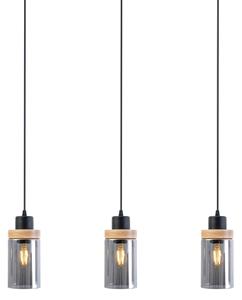 Lustră suspendată pe cablu WOODNEST 3xE27/15W/230V pin/negru fumuriu