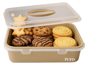 Platou Pufo Cookies cu capac transparent pentru servire torturi, prajituri, briose, produse de patiserie, 32 x 23 cm, crem