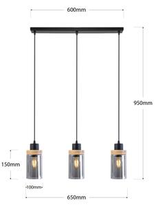 Lustră suspendată pe cablu WOODNEST 3xE27/15W/230V pin/negru fumuriu