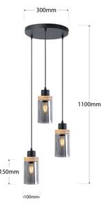 Lustră suspendată pe cablu WOODNEST 3xE27/15W/230V pin/negru fumuriu