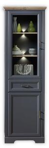 Vitrina JASMIN, gri grafit/stejar artisan, PAL/sticla, cu iluminare LE