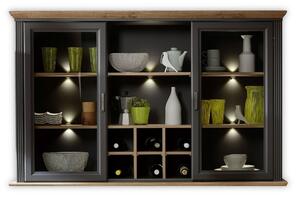 Vitrina JASMIN, gri grafit/stejar artisan, PAL/sticla, cu iluminare LE