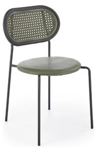 Scaun K524, verde/negru, piele ecologica/rattan sintetic, 46x51x78 cm