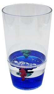 Pahar cu figurine plutitoare, albastru, model cu căluți de mare, 250ml