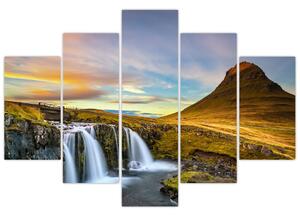 Tablou cu munții și cascade pe Islanda (150x105 cm)