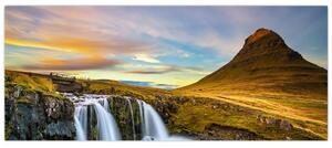 Tablou cu munții și cascade pe Islanda (120x50 cm)