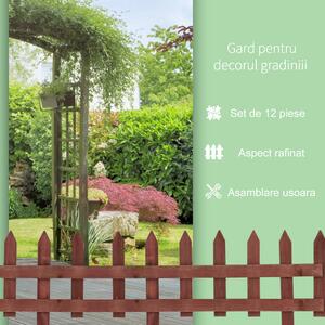 Gardulet din Lemn de Pin Outsunny de 12 Piese, Gard pentru Paturi de flori, Gradina si Gradina de legume, Inaltime 34 cm, Maro Deschis
