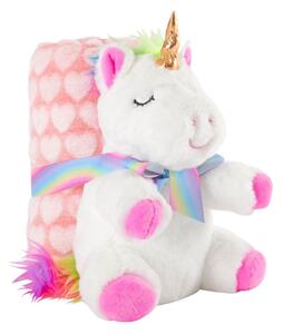 Set păturică și unicorn alb pluș 22cm