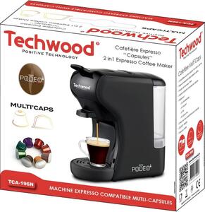 Aparat de cafea pentru 2 tipuri de capsule Techwood TCA-196N, Dolce Gusto si Nespresso, 1450W, 19 bar, Negru