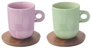 Set porțelan 2 căni 350ml și farfurii acacia roz/verzuliu
