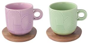Set porțelan 2 căni 250ml și farfurii acacia roz/verzuliu