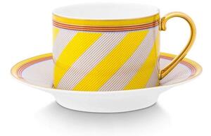 Ceașcă cu farfurioară, Pip Studio, Stripes Yellow, 220ml, colecția Pip Chique