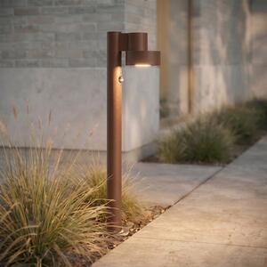 Lucande Bornă luminoasă LED Elune, maro, cu senzor, IP44, înălțime 77 cm, Maro / Rugină, Aluminiu, Modern