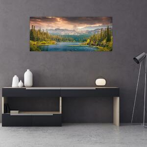 Tablou cu râu montan și munți (120x50 cm)