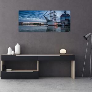 Tablou cu barcă cu pânze (120x50 cm)