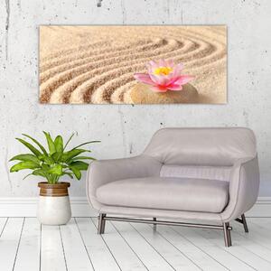 Tablou cu piatră și floare pe nisip (120x50 cm)