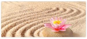 Tablou cu piatră și floare pe nisip (120x50 cm)