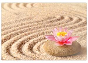Tablou cu piatră și floare pe nisip (90x60 cm)