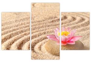 Tablou cu piatră și floare pe nisip (90x60 cm)