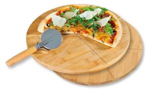 Set 2 tocatoare si cutit pizza Kesper 58465, 32 cm, Contur felii, Bambus, Maro