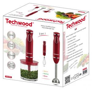 Set blender cu tocator si tel pentru oua 3in1 Techwood TMS-9605, 600W, 2 viteze, 500 ml, Rosu